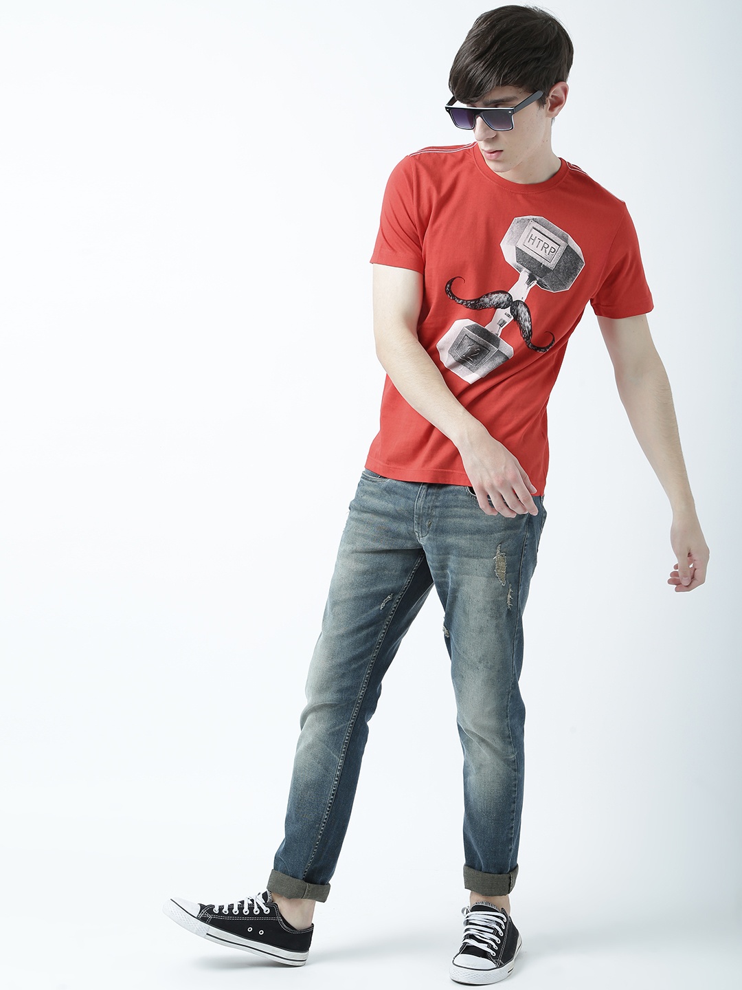 

Huetrap Men Red Printed Round Neck T-shirt