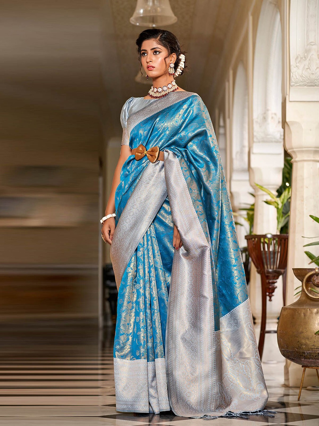 

ODETTE Ethnic Woven Design Zari Saree, Blue