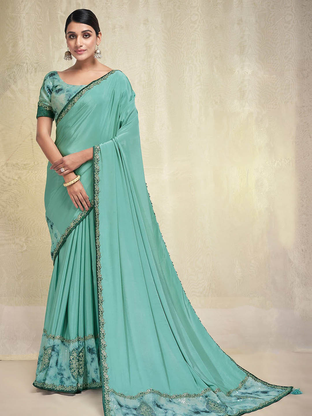 

ODETTE Embroidered Saree, Blue