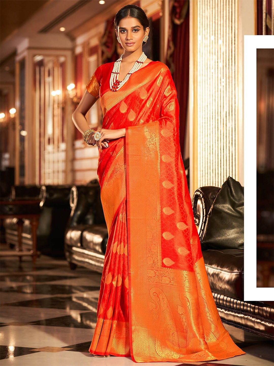 

ODETTE Woven Design Zari Saree, Red