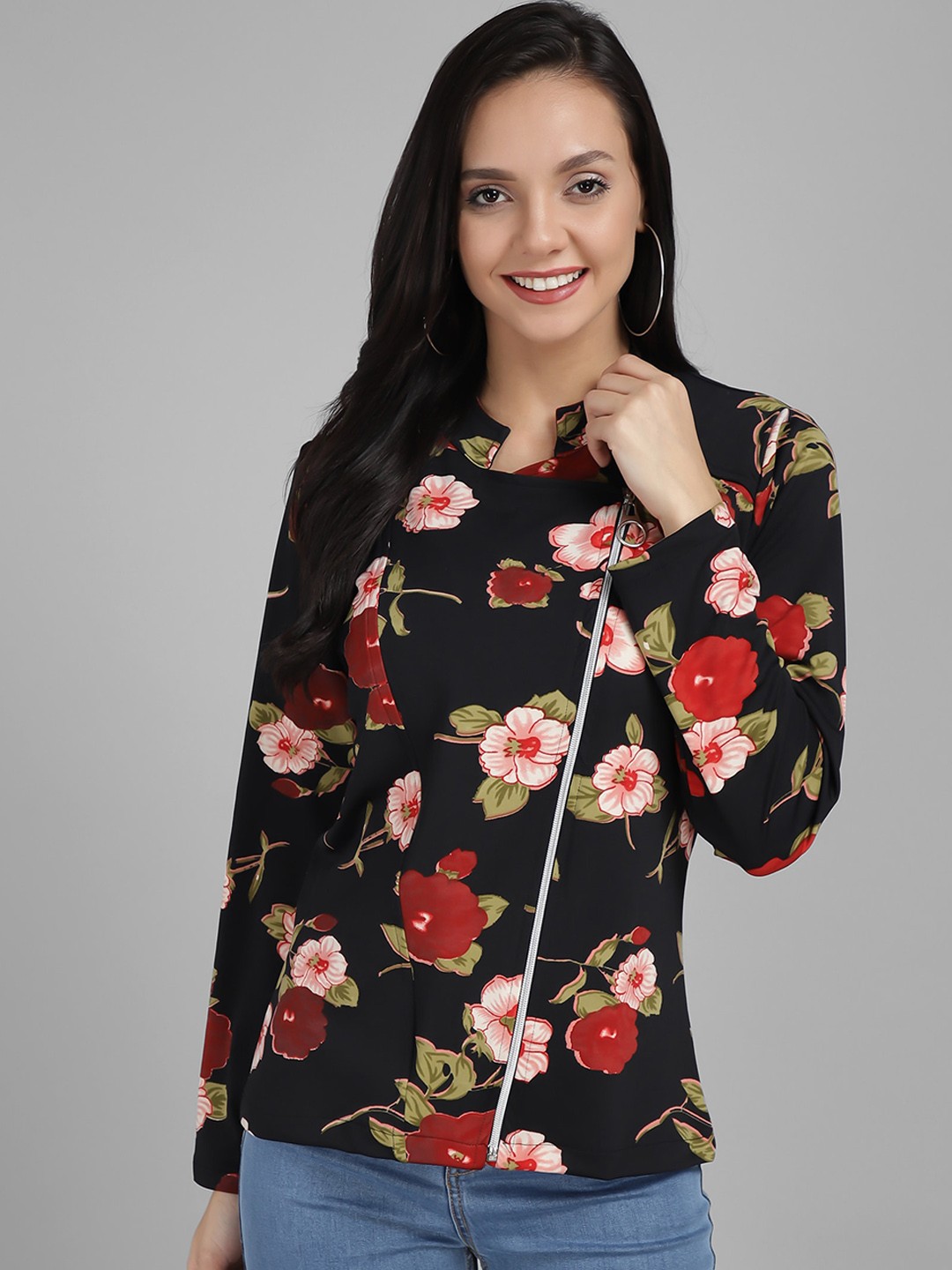 

BAESD Floral Printed Lapel Collar Tailored Jacket, Black