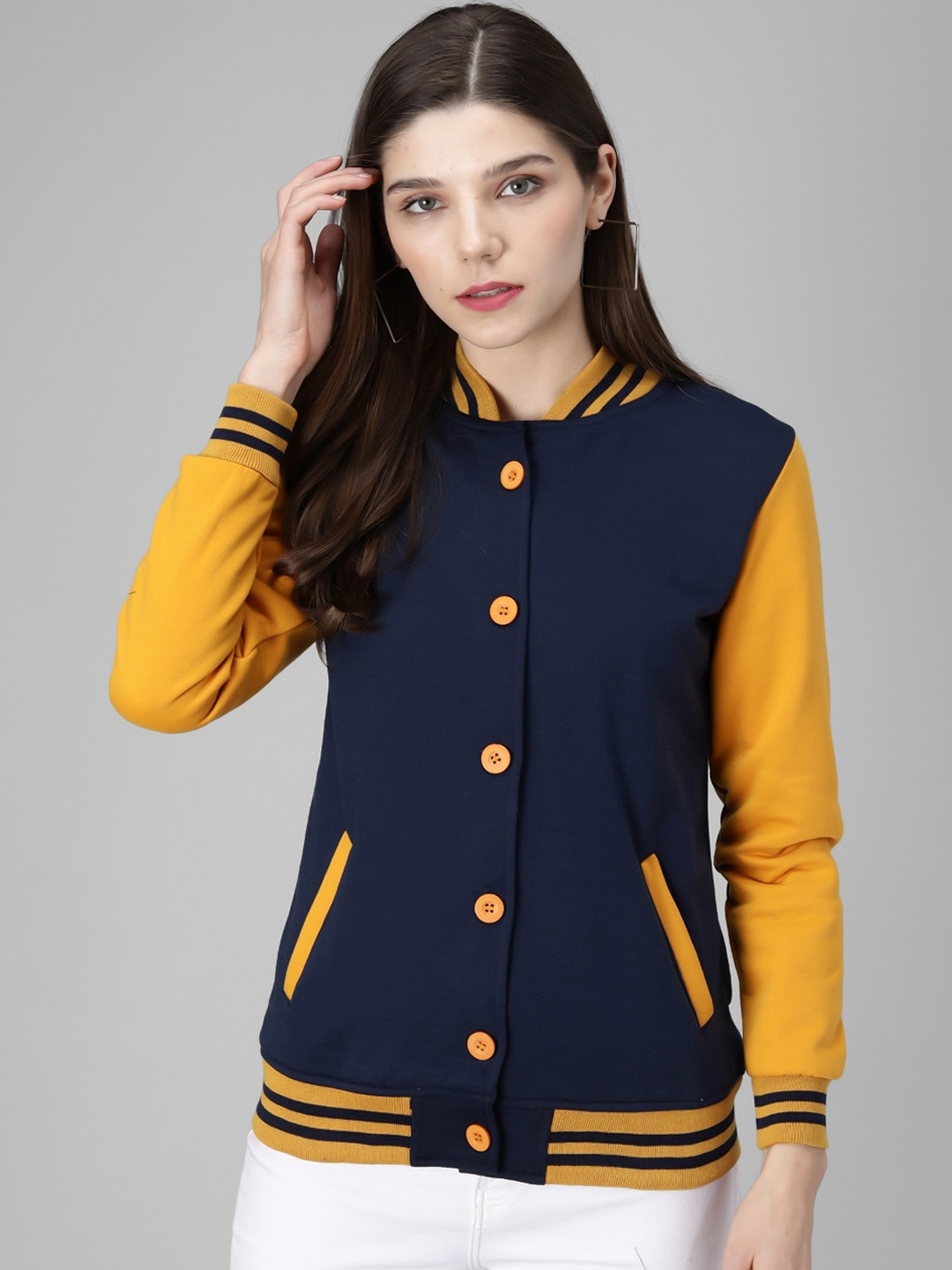 

BAESD Colourblocked Fleece Bomber Jacket, Navy blue