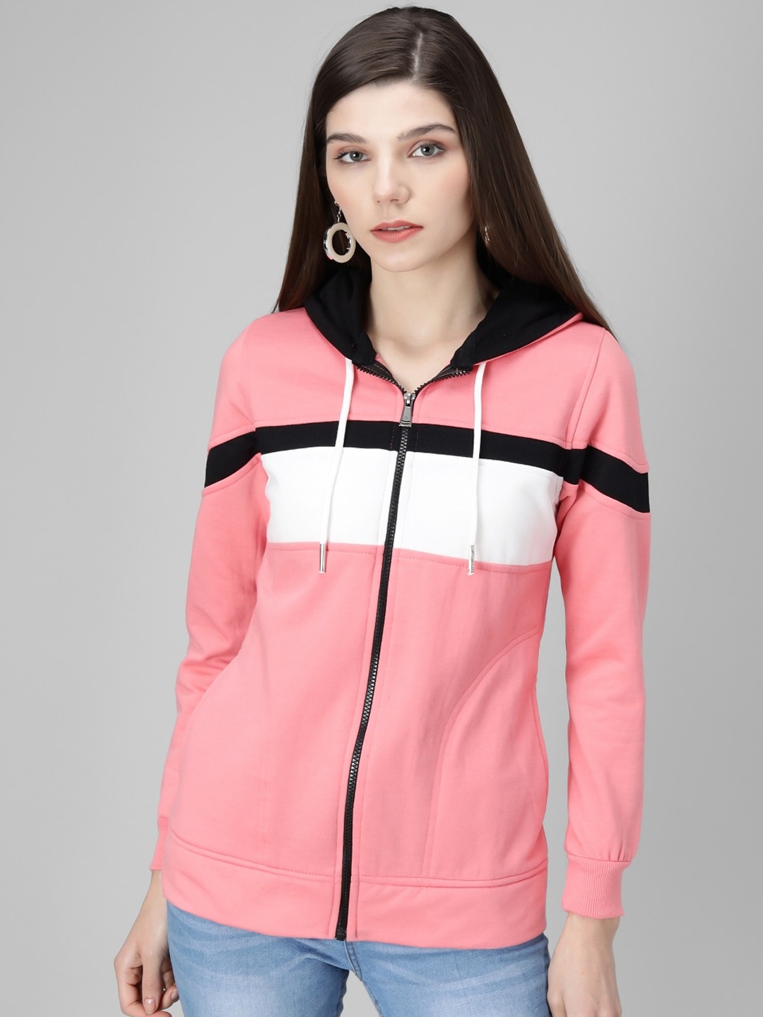 

BAESD Striped Hooded Fleece Bomber Jacket, Pink