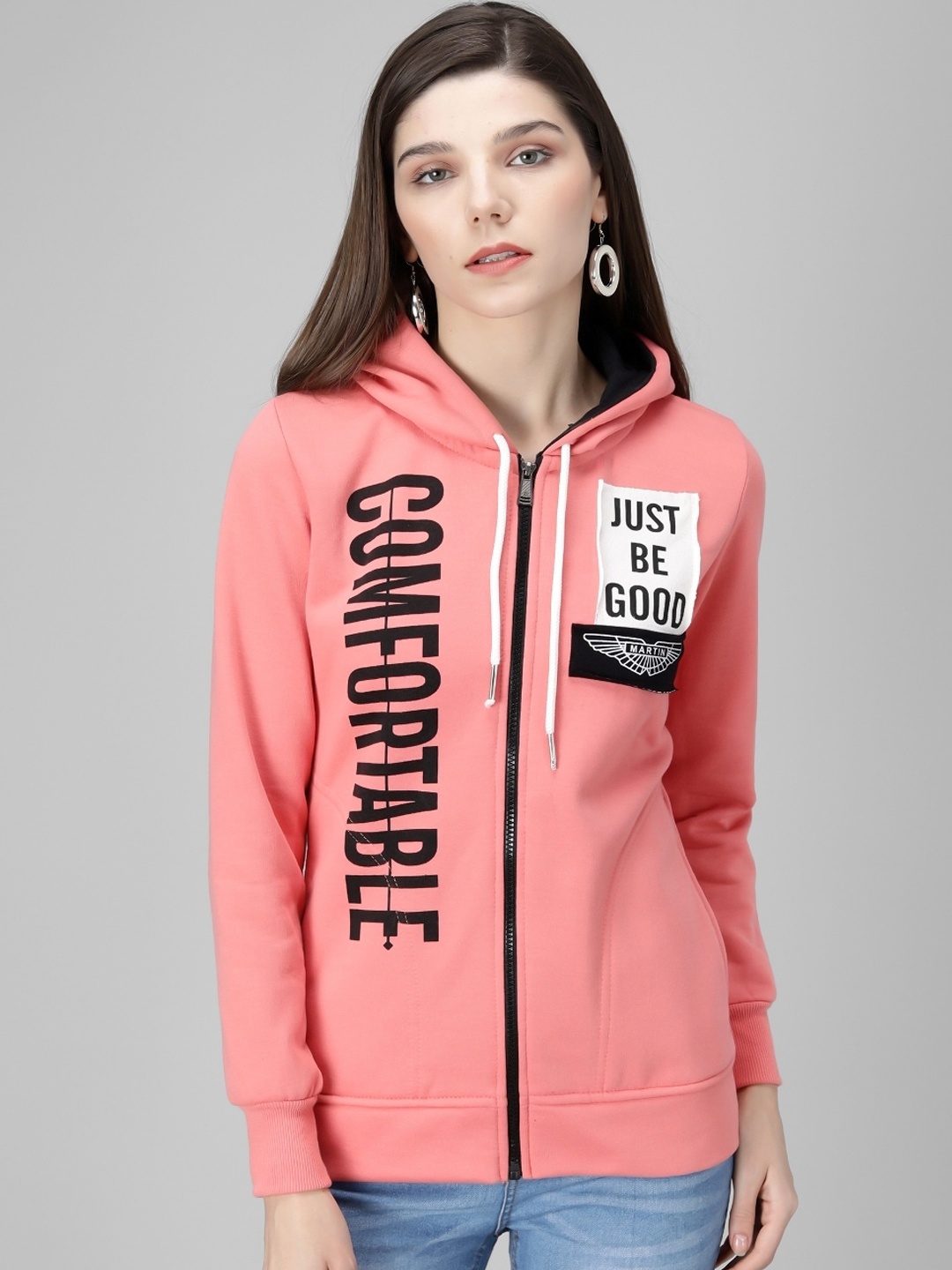 

BAESD Typography Printed Hooded Fleece Sweatshirts, Pink