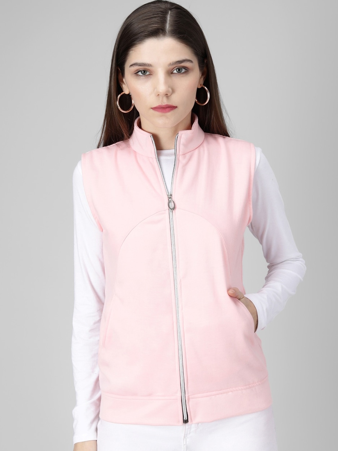 

BAESD Stand Collar Sleeveless Fleece Bomber Jacket, Pink