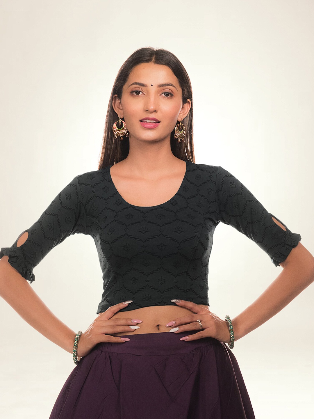 

Bindigasm's Advi Keyhole Detail Stretchable Lycra Blouse, Black
