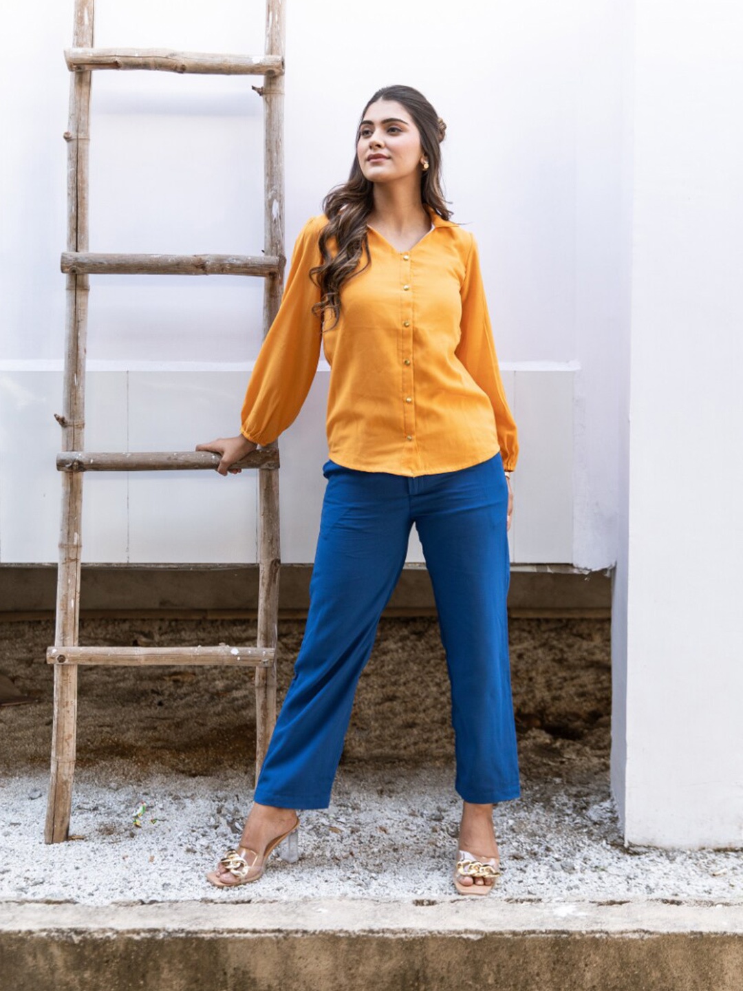 

Aadews Spread Collar Shirt With Trousers, Mustard
