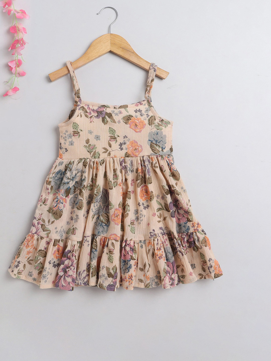 

The Magic Wand Cotton Floral Printed Tiered Fit & Flare Dress, Cream