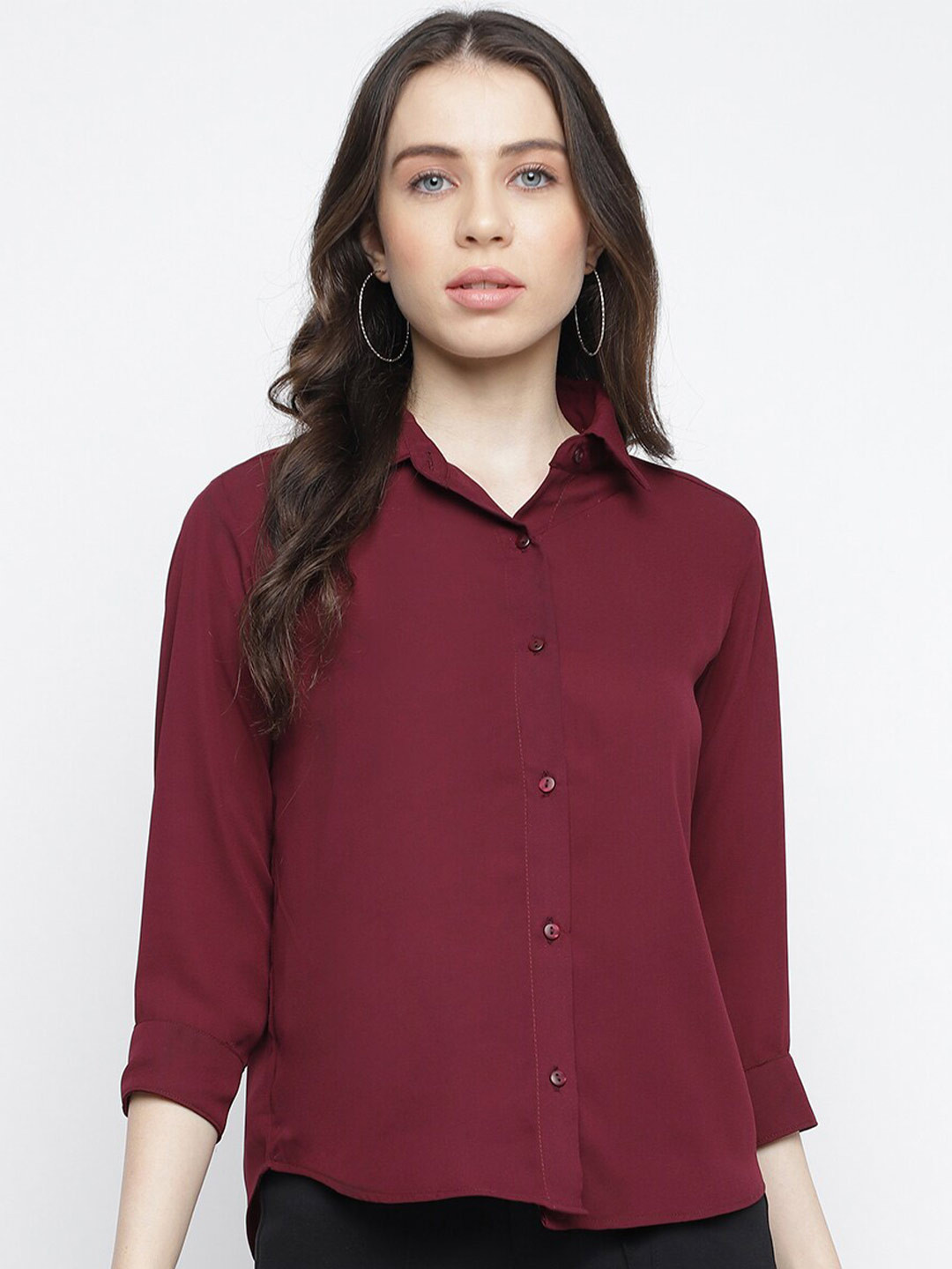 

DUDITI Classic Spread Collar Georgette Casual Shirt, Maroon