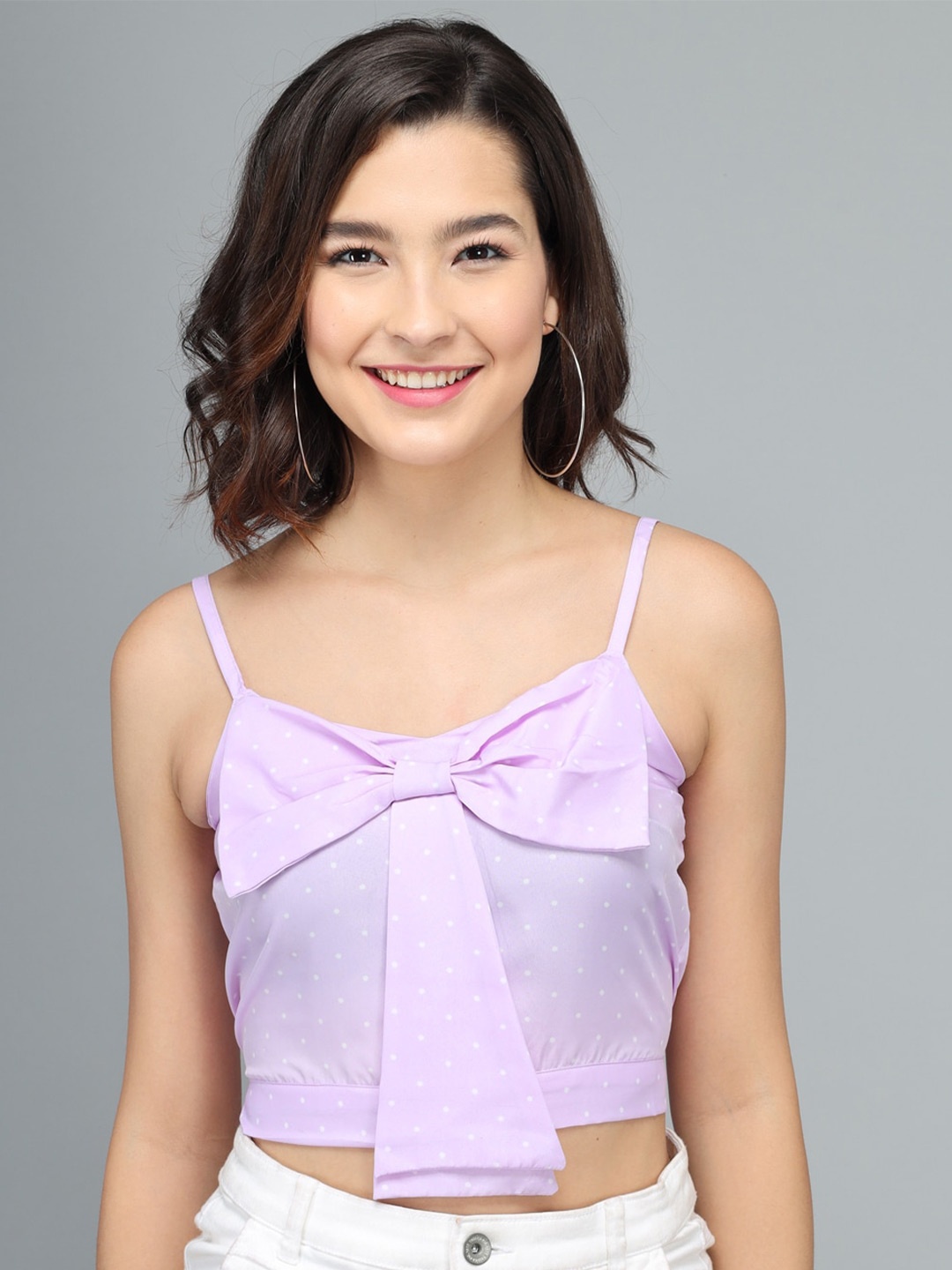 

BAESD Sleeveless Polka Dot Crop Top, Lavender