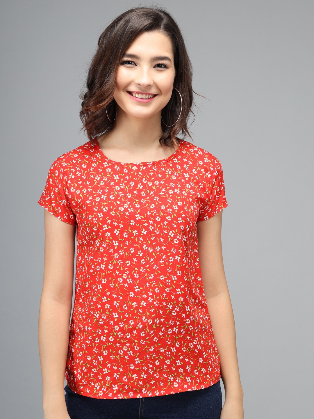 

BAESD Floral Printed Knitted Top, Red