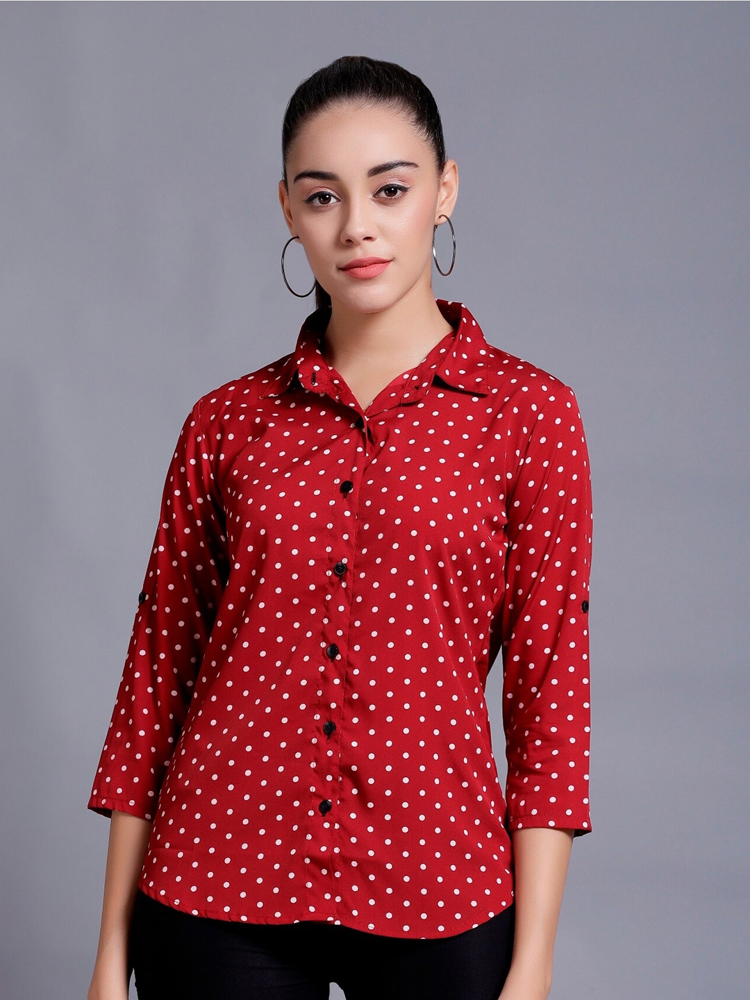 

BAESD Custom Polka Dot Opaque Printed Casual Shirt, Maroon