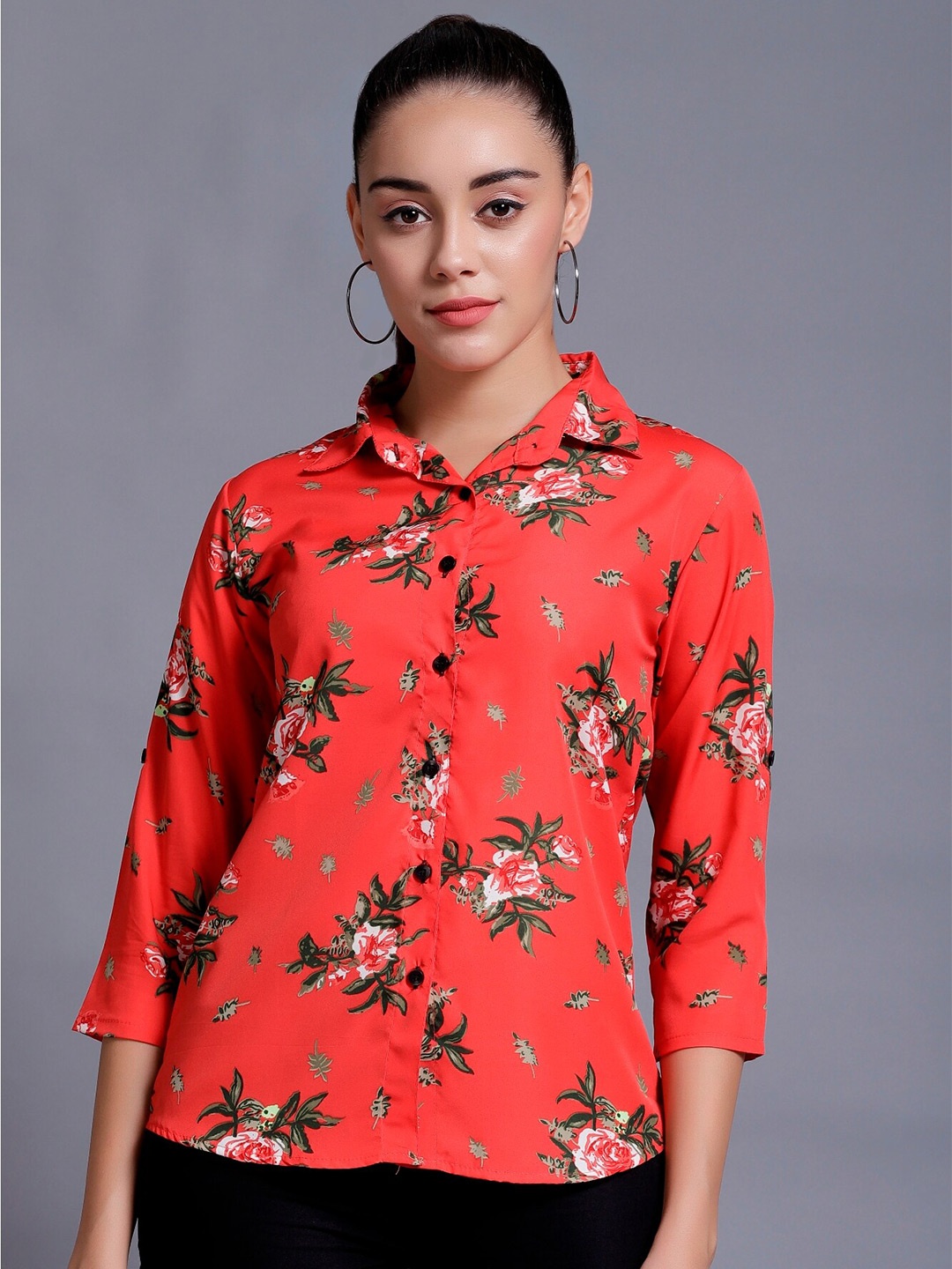 

BAESD Custom Floral Opaque Printed Casual Shirt, Red