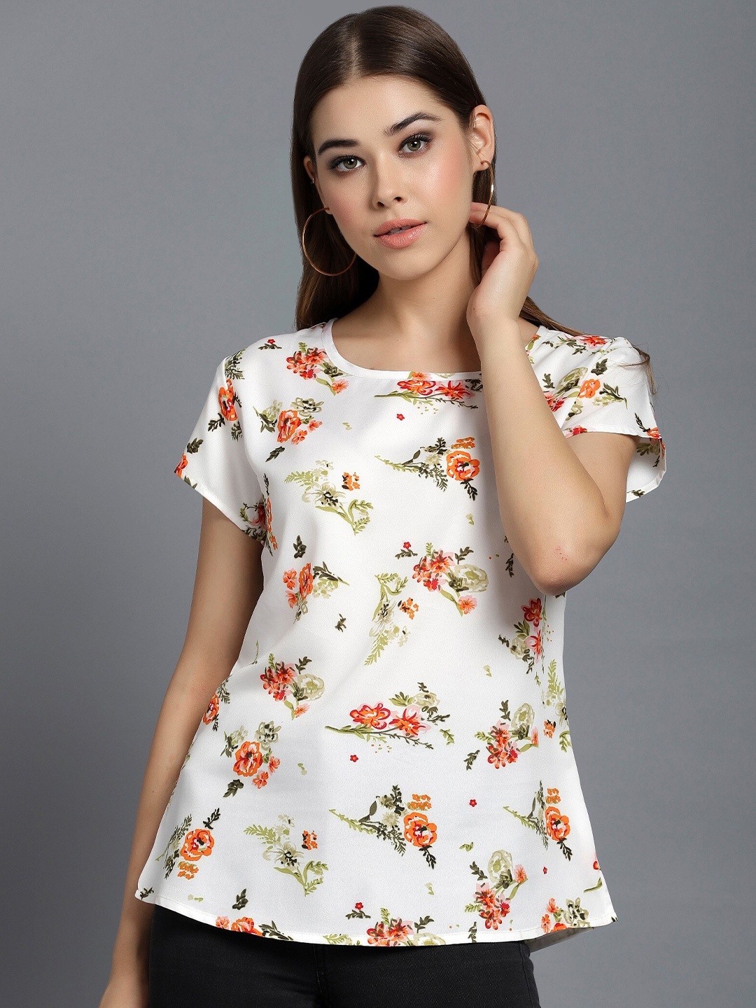 

BAESD Floral Printed Crepe Top, White