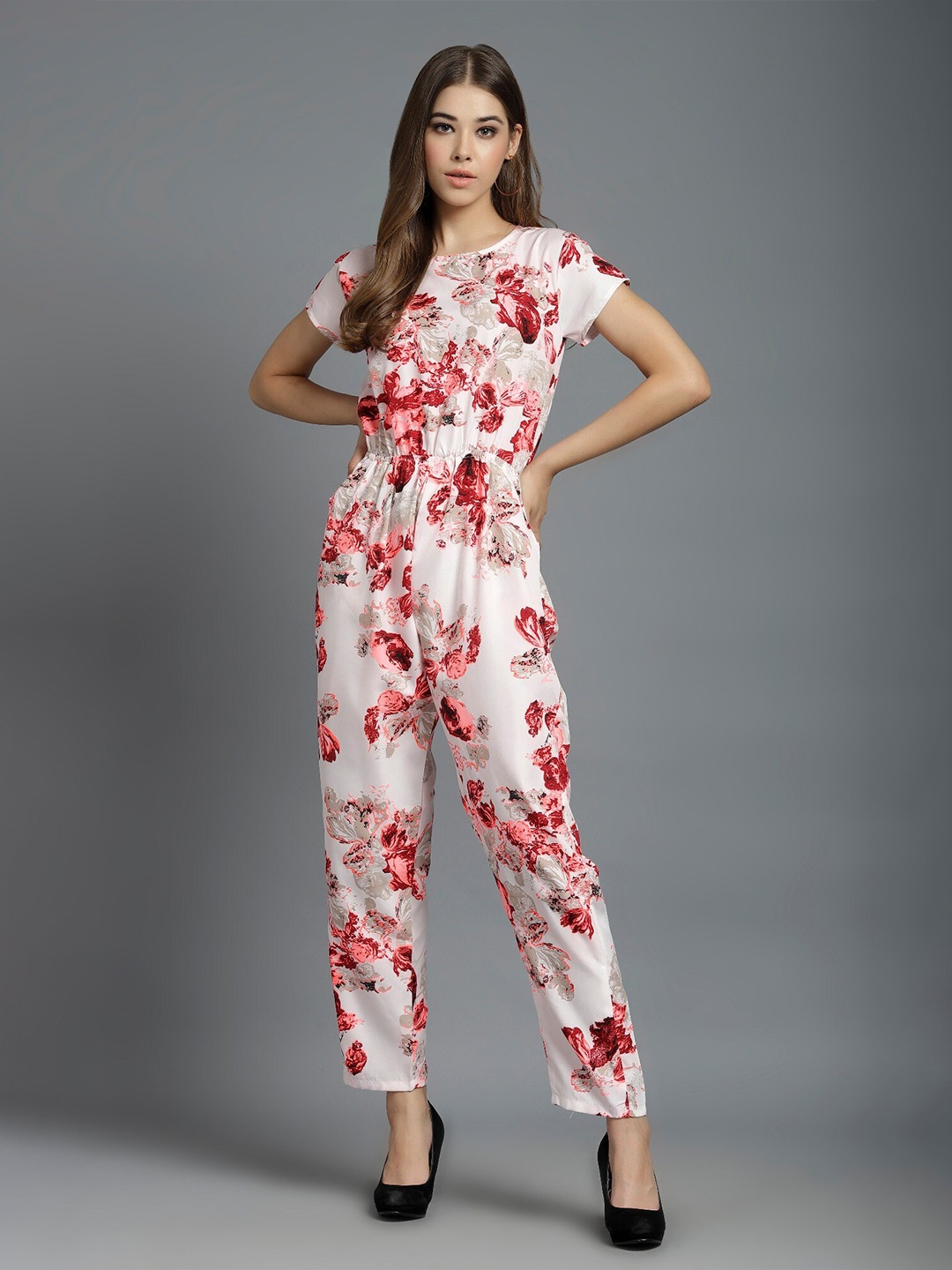 

BAESD Floral Printed Basic Jumpsuit, White