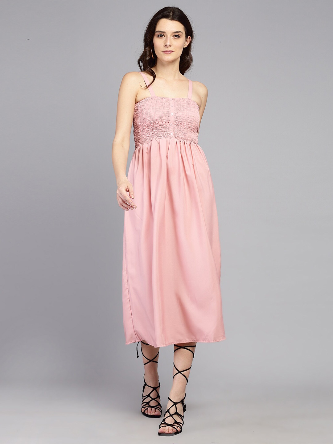 

BAESD Smocked Fit & Flare Midi Dress, Pink