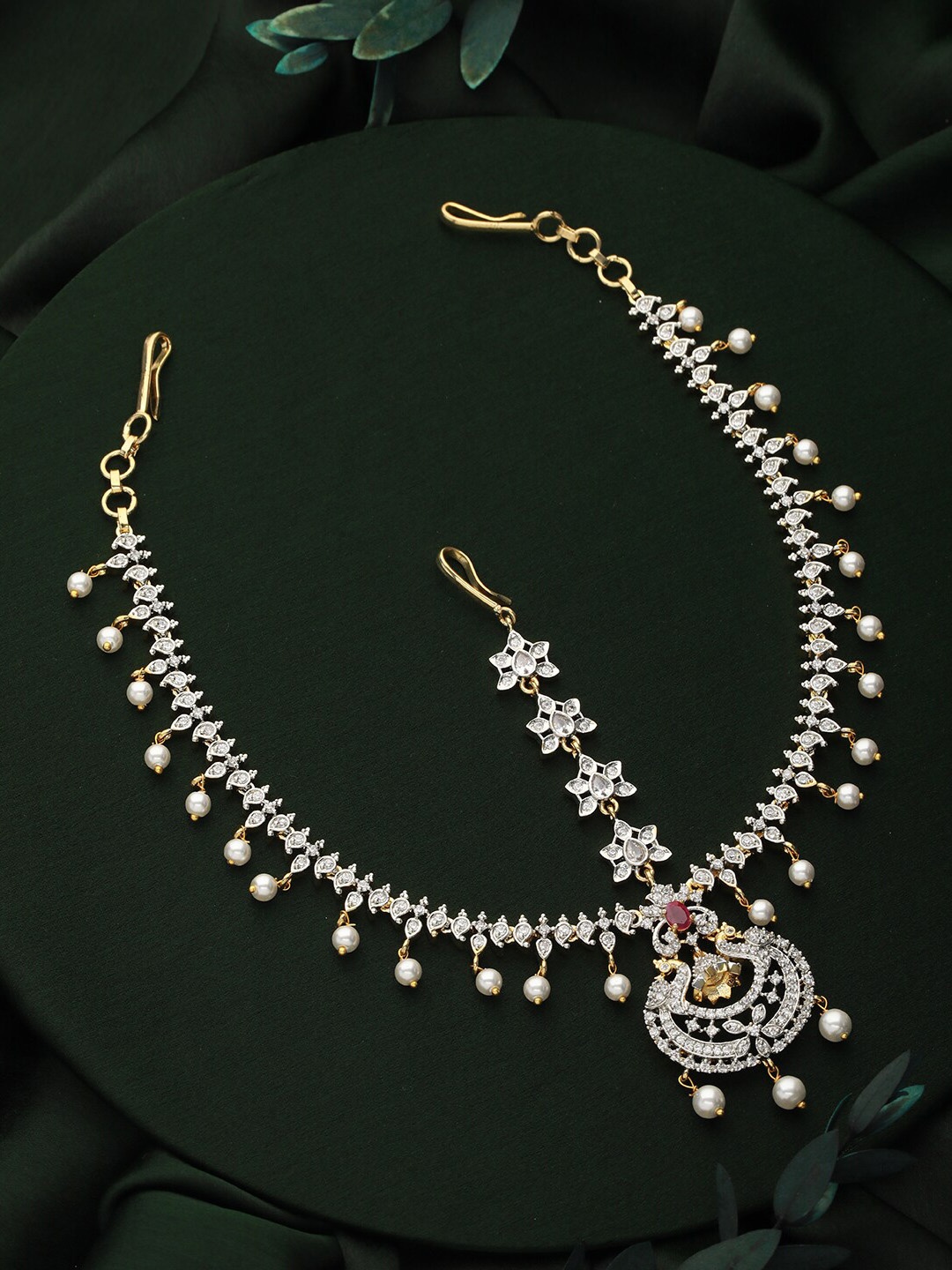 

Jazz and Sizzle Gold-Plated AD-Studded Mathapatti, Silver