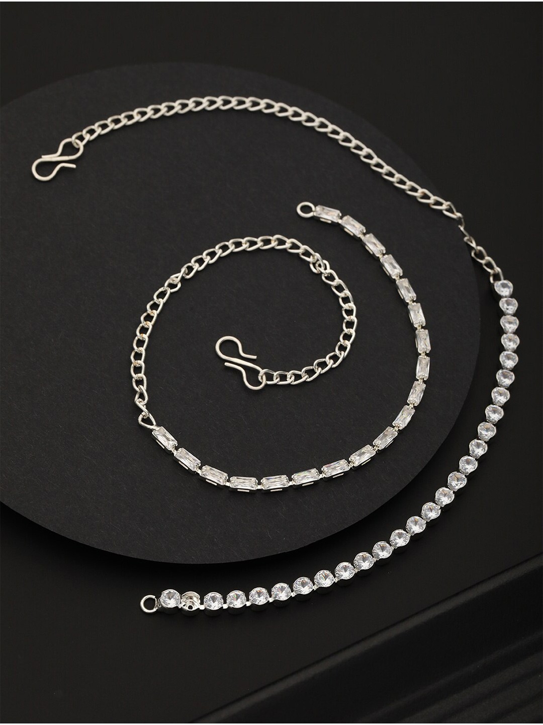 

Jazz and Sizzle Women Set Of 2 Rhodium-Plated CZ Stone Studded Link Bracelets, White