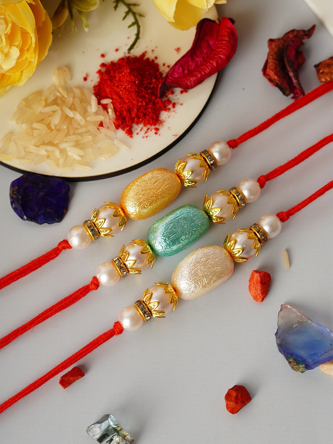 

Urmika Set Of 3 Stone-Studded Thread Rakhis, Gold