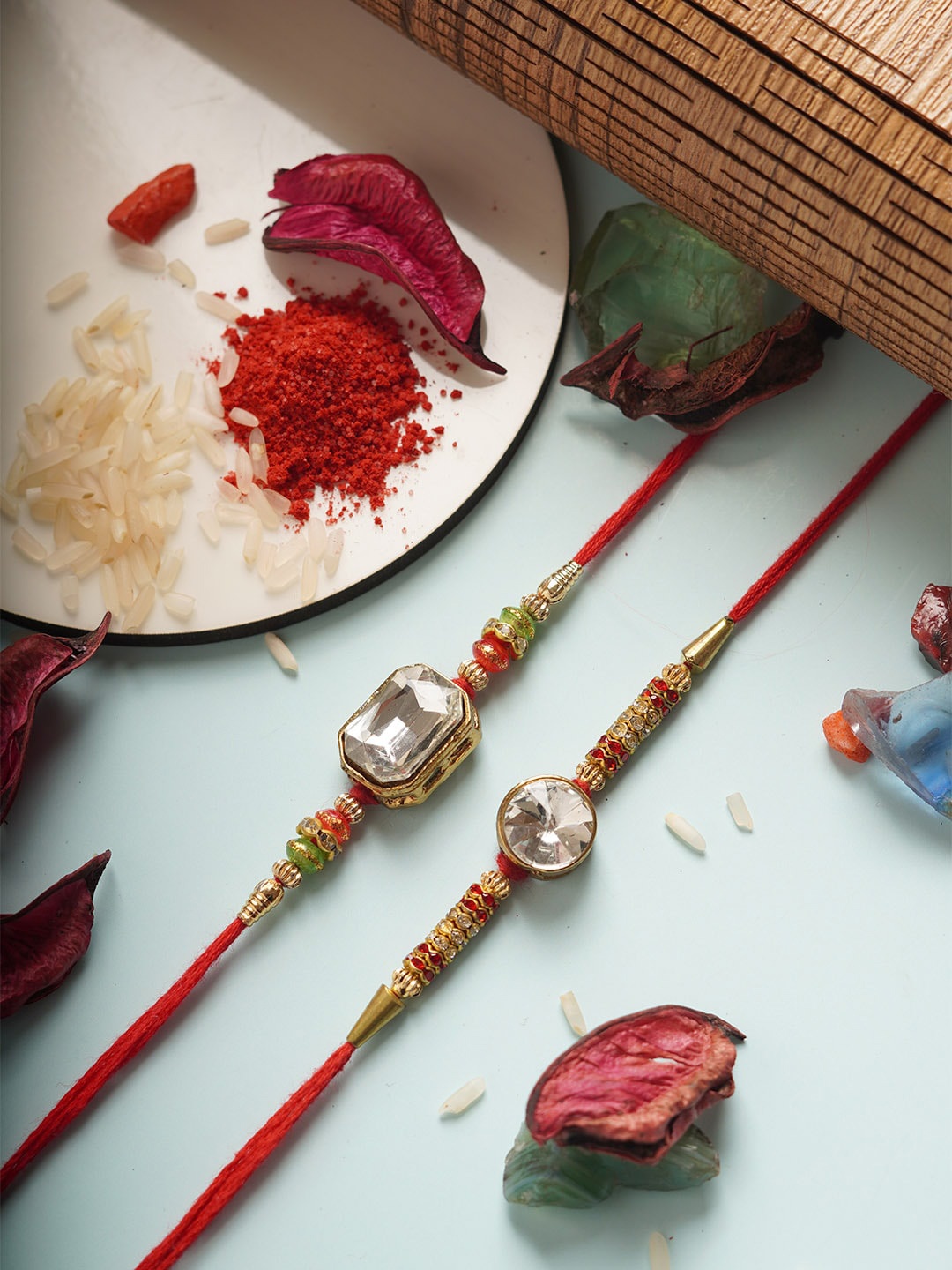 

Urmika Set Of 2 Stone-Studded & Beaded Thread Rakhis, White
