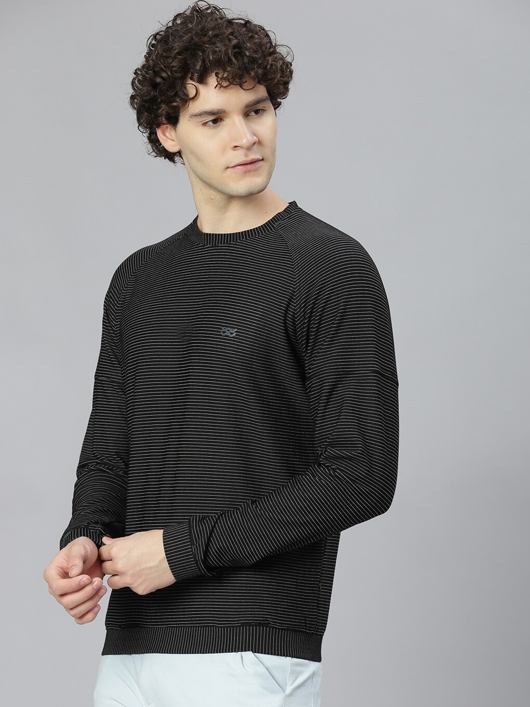

Slowave Striped Raglan Sleeve Sweatshirt, Black