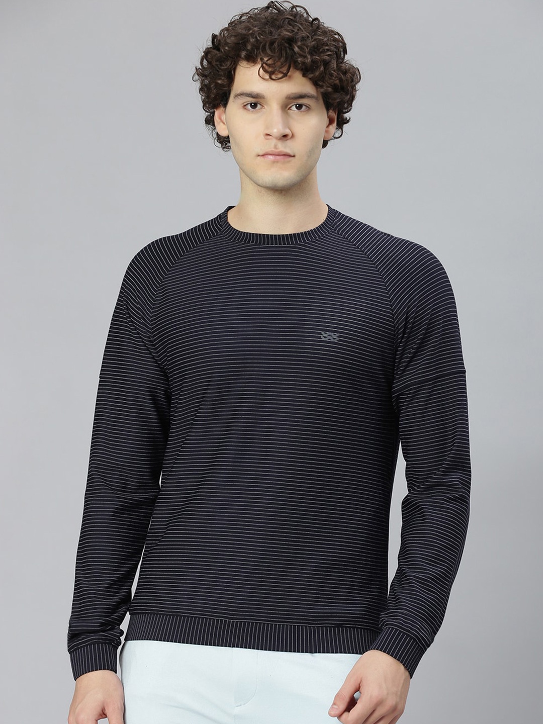 

Slowave Striped Raglan Sleeve Sweatshirt, Navy blue