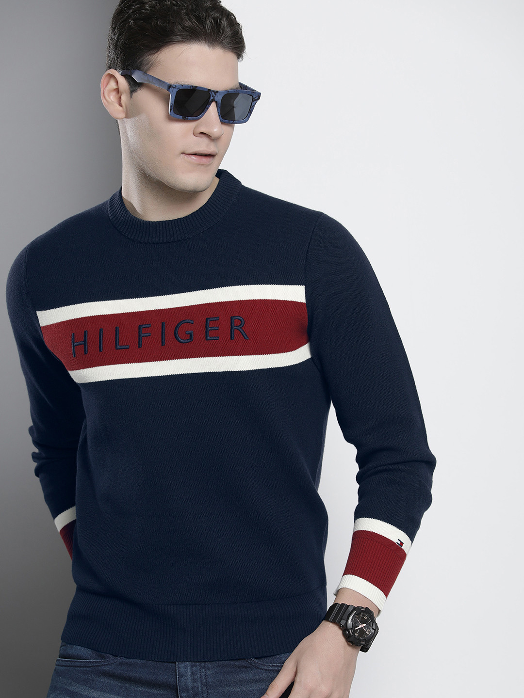 

Tommy Hilfiger Round Neck Colourblocked Sweatshirt, Navy blue