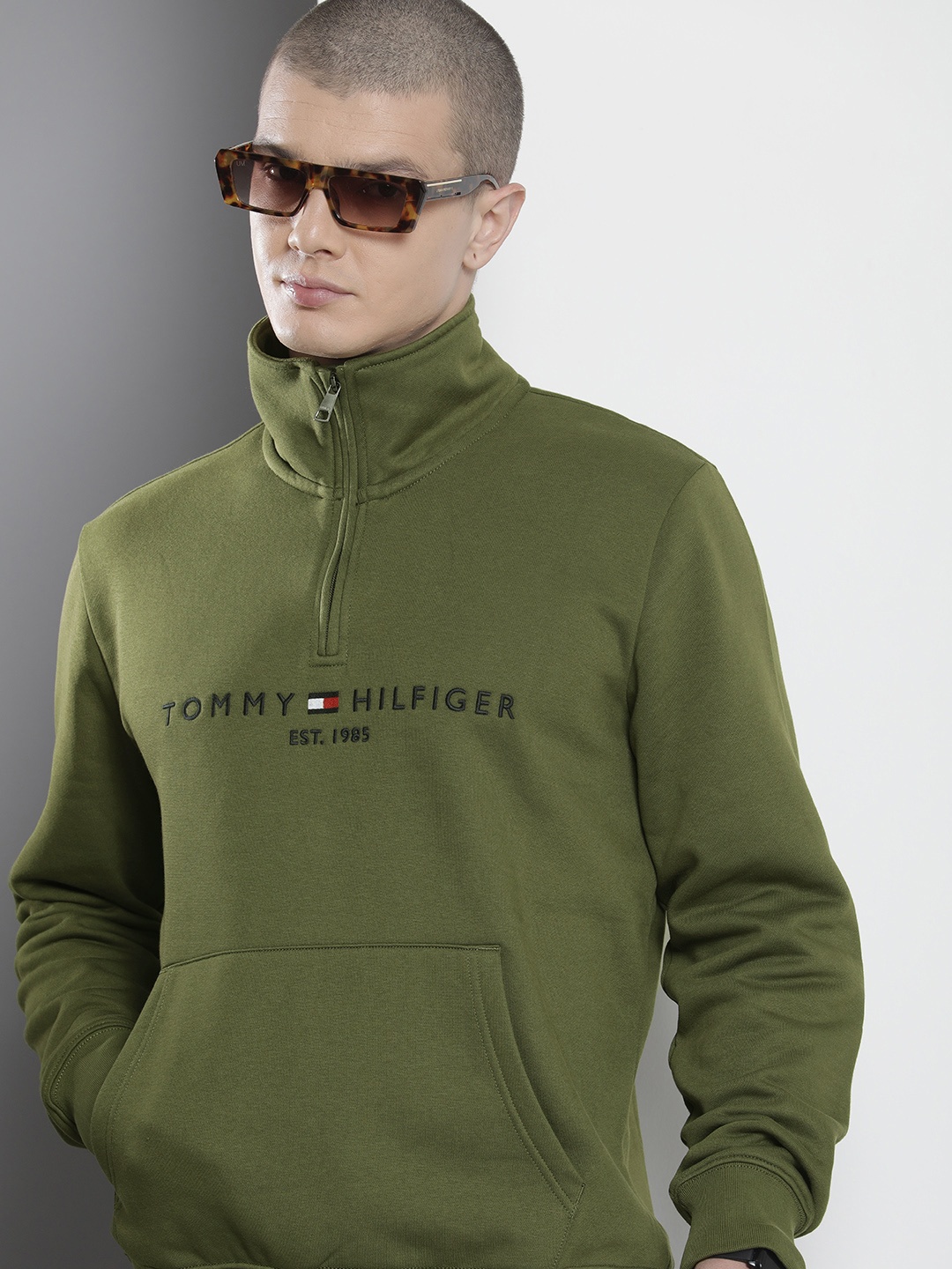 

Tommy Hilfiger Mock Collar Brand Logo Embroidered Sweatshirt, Olive