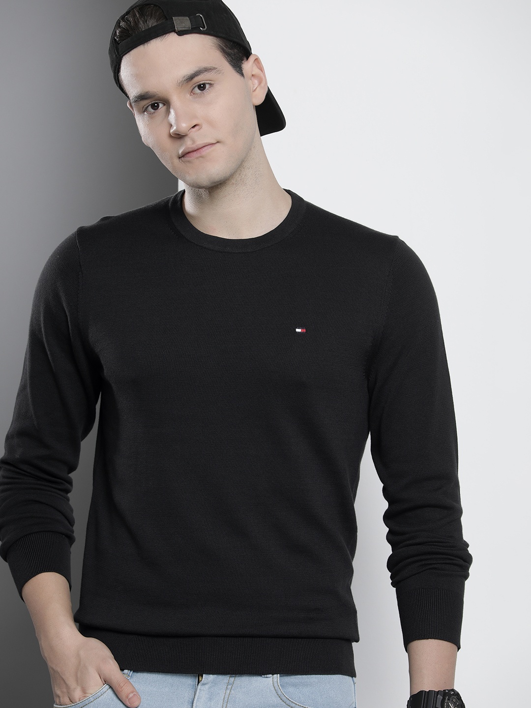 

Tommy Hilfiger Pure Cotton Solid Sweaters, Black