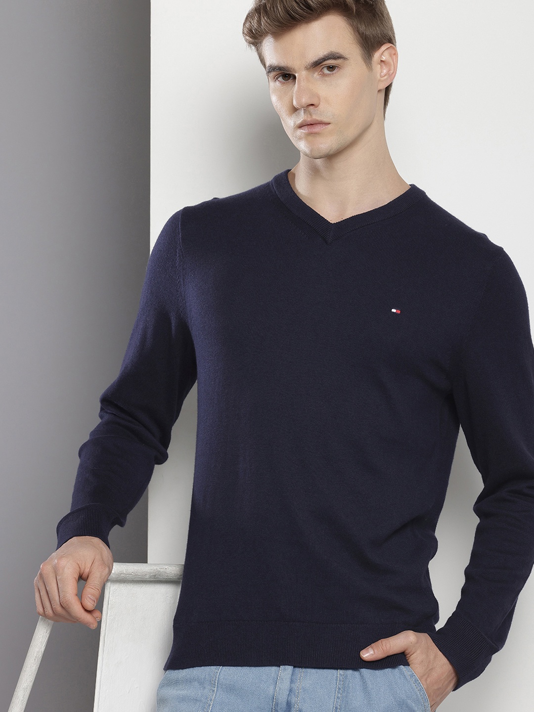 

Tommy Hilfiger V-Neck Cotton Cashmere Pullover, Navy blue