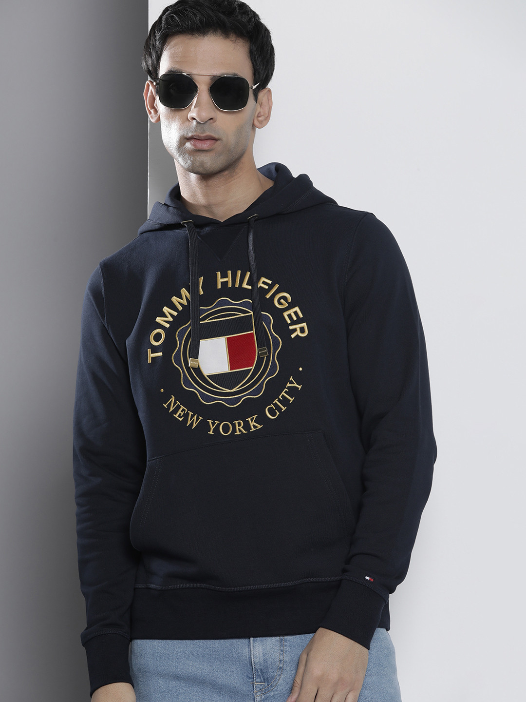 

Tommy Hilfiger Pure Cotton Embroidered Hooded Sweatshirt, Navy blue