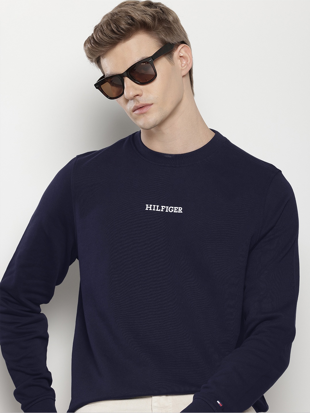 

Tommy Hilfiger Pure Cotton Brand Logo Printed Detail Sweatshirt, Navy blue