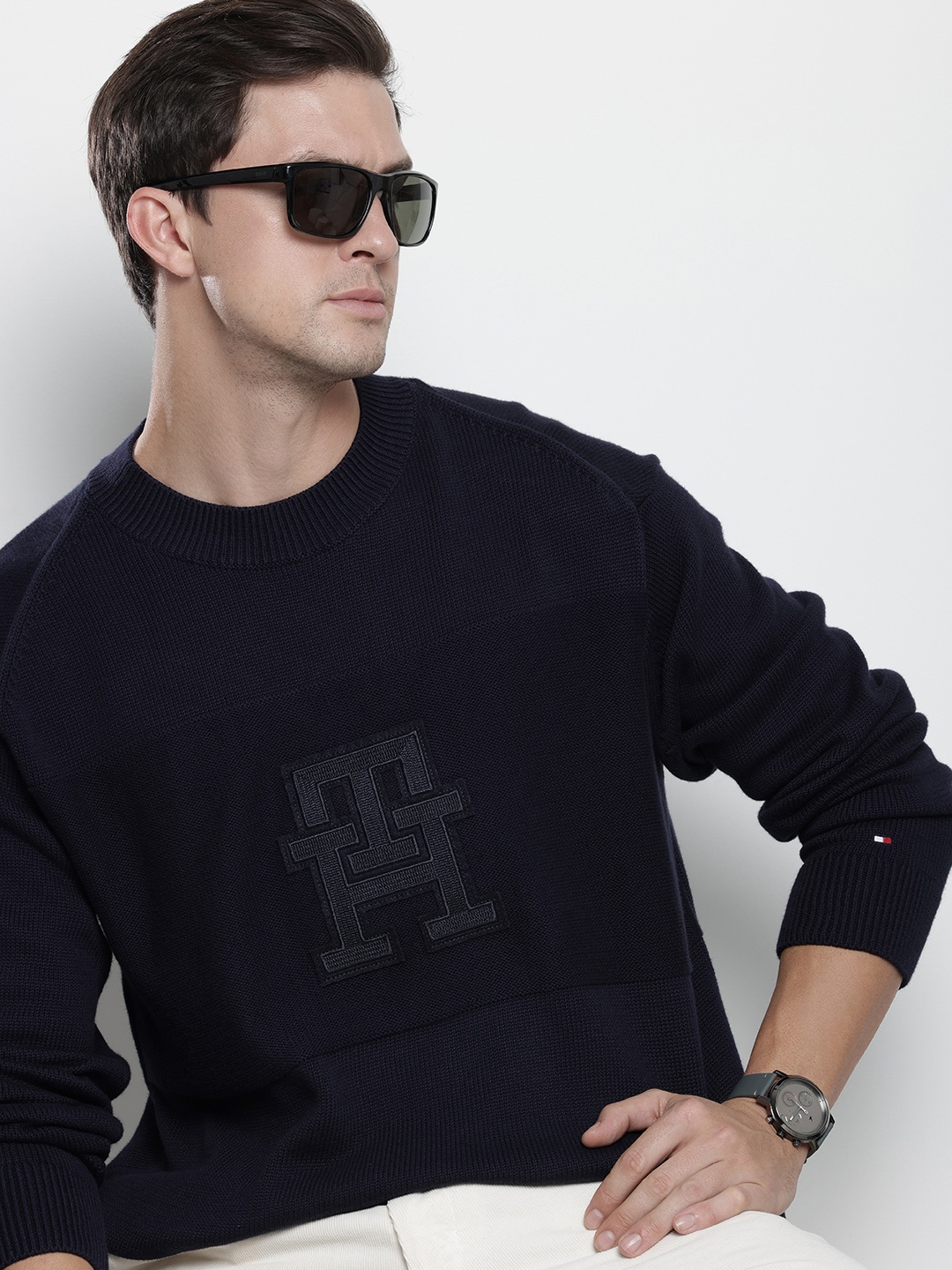 

Tommy Hilfiger Knitted Applique Detail Pure Cotton Sweatshirt, Navy blue