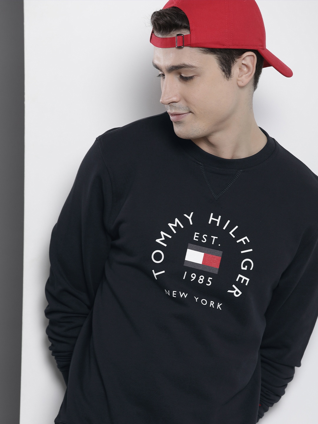 

Tommy Hilfiger Brand Logo Printed Pure Cotton Sweatshirt, Navy blue