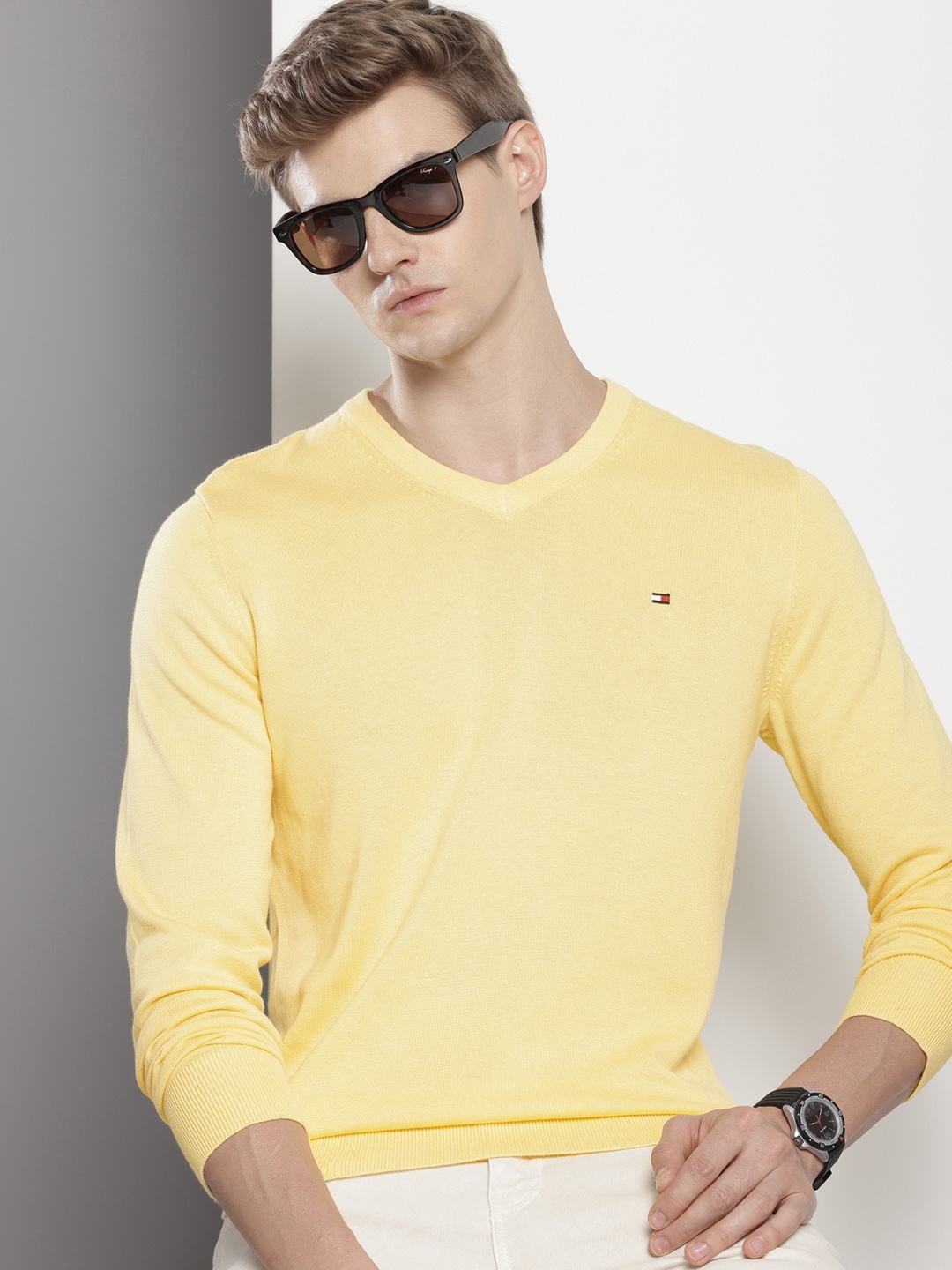 

Tommy Hilfiger Pure Cotton V-Neck Sweaters, Yellow