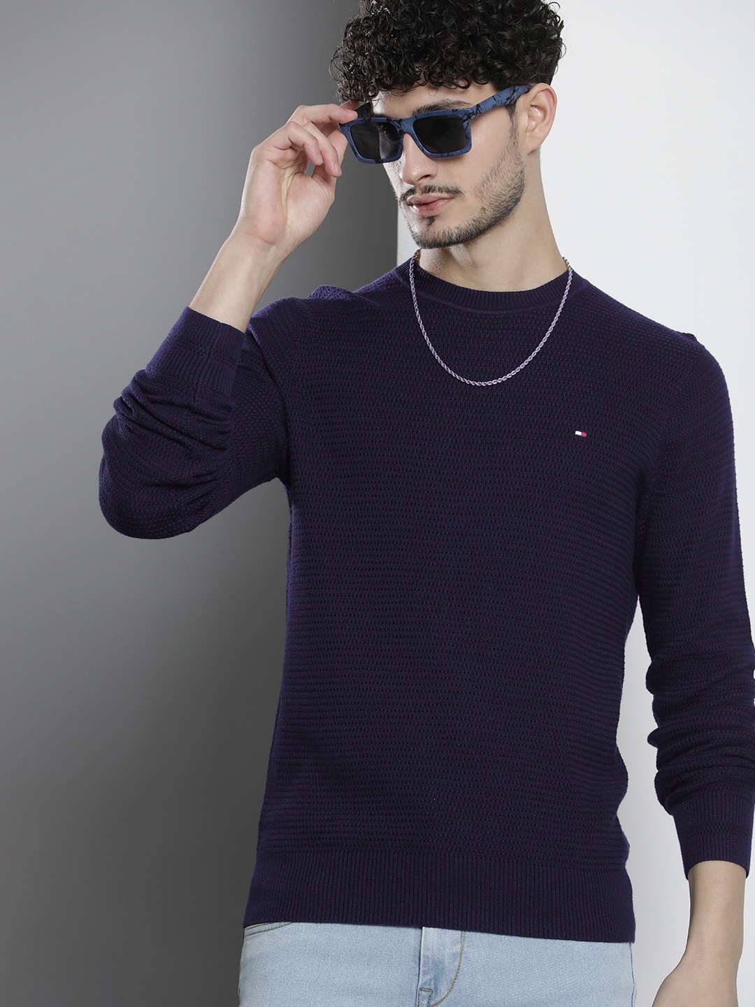 

Tommy Hilfiger Pure Cotton Open Knit Pullover, Navy blue