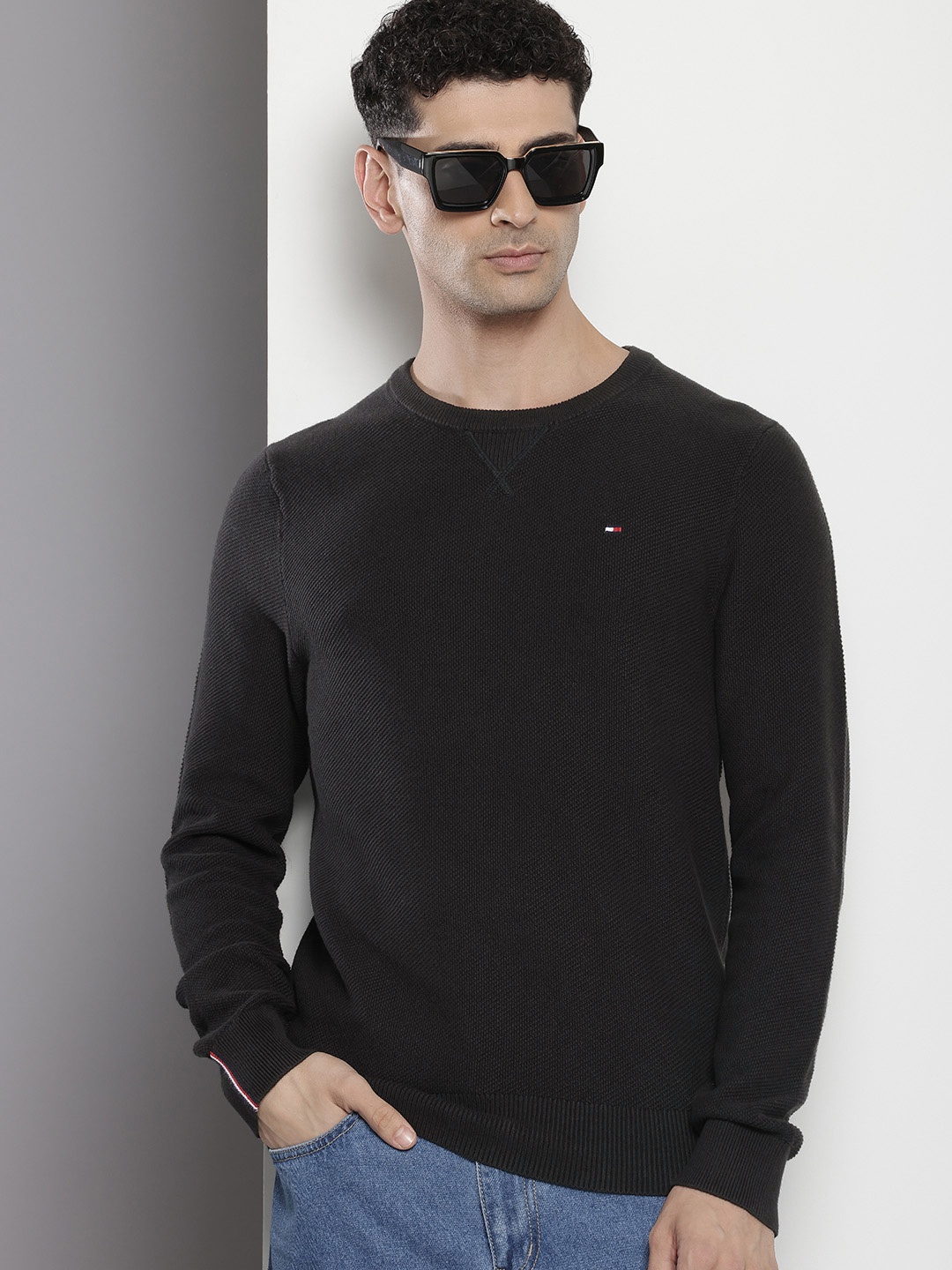 

Tommy Hilfiger Knitted Self-Design Pure Cotton Pullover, Black