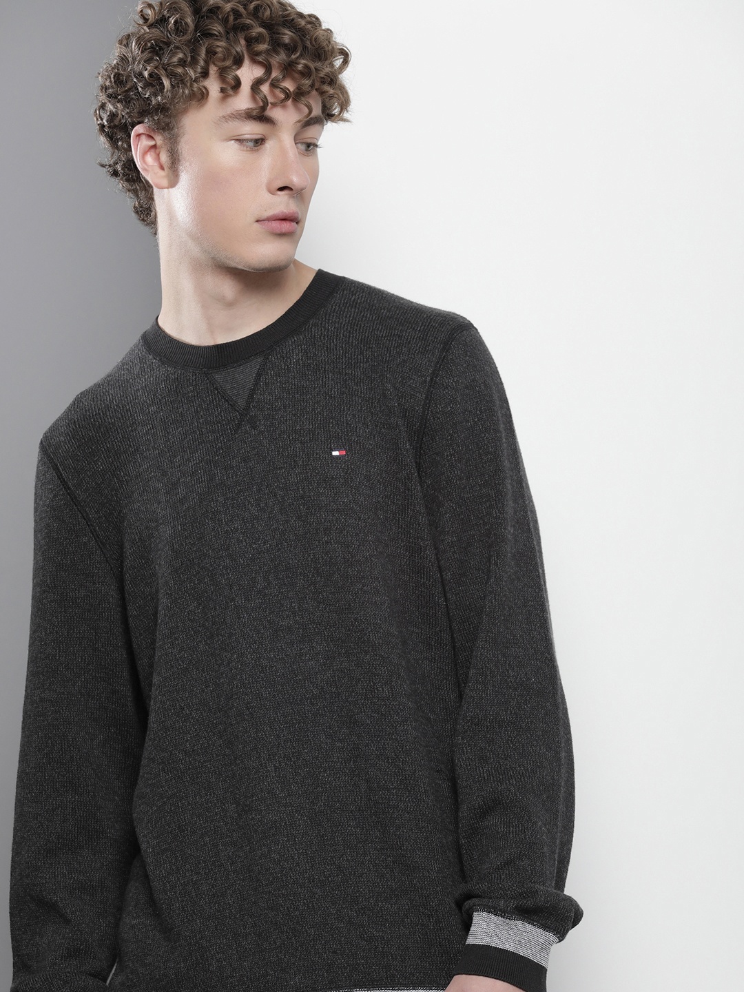 

Tommy Hilfiger Round Neck Pure Cotton Sweaters, Black