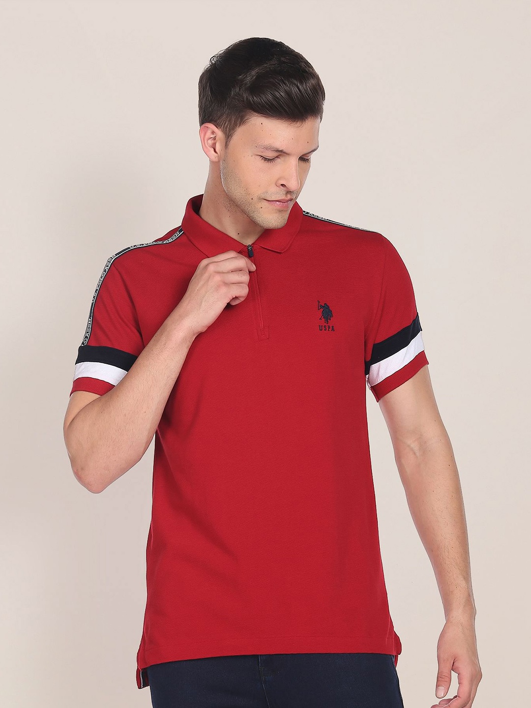 

U.S. Polo Assn. Polo Collar Slim Fit Cotton T-shirt, Red