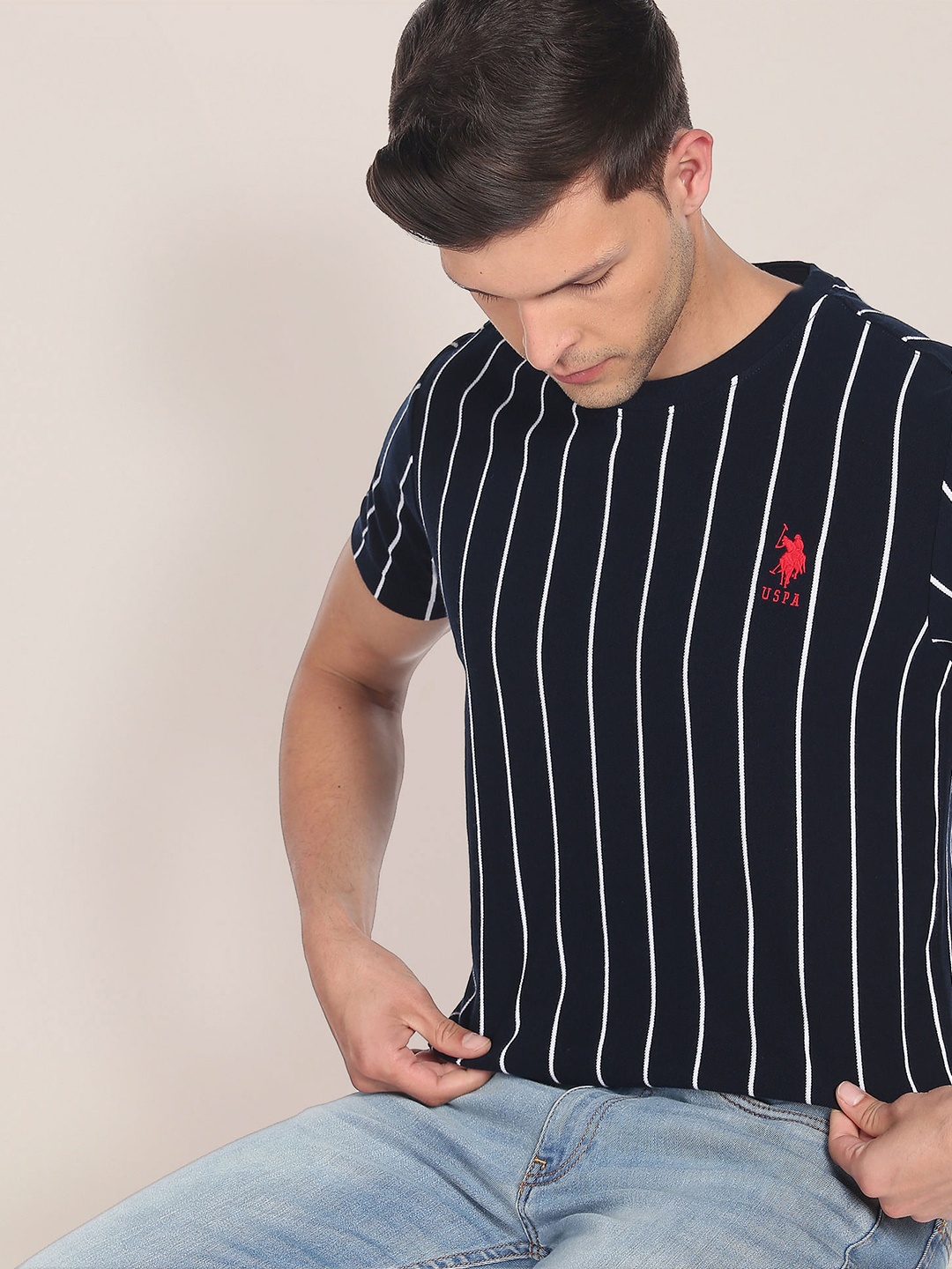 

U.S. Polo Assn. Striped Pure Cotton Slim Fit T-shirt, Navy blue