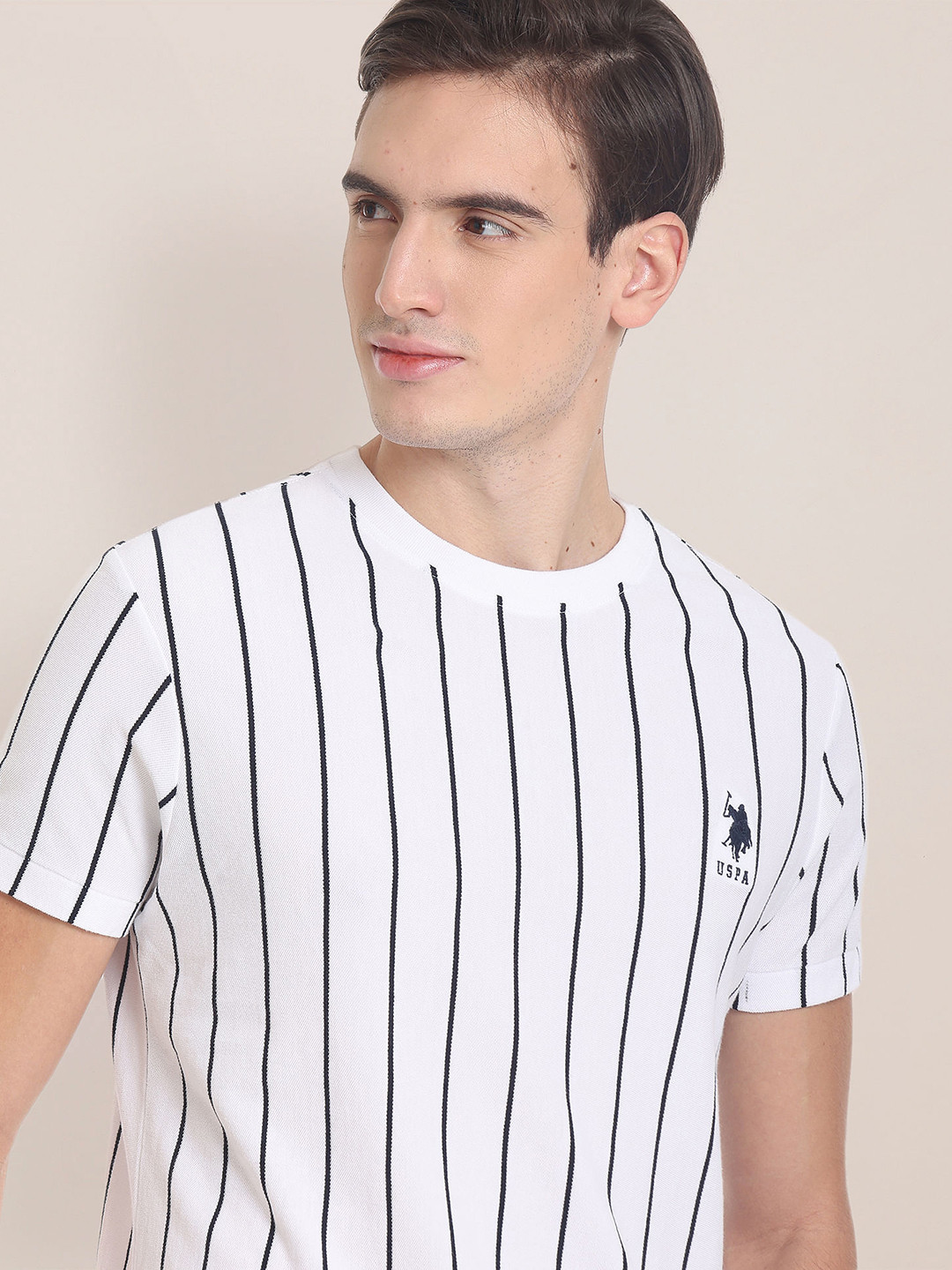 

U.S. Polo Assn. Striped Pure Cotton Slim Fit T-shirt, White
