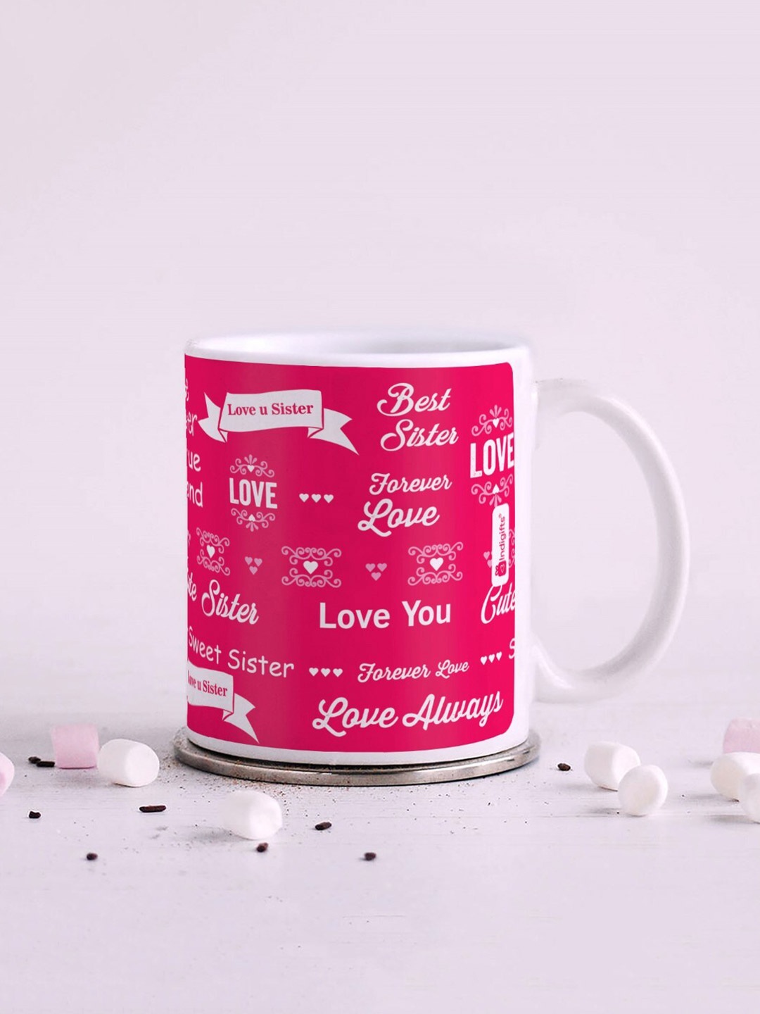 

Indigifts Pink & White Text or Slogans Printed Ceramic Glossy Mug 325ml