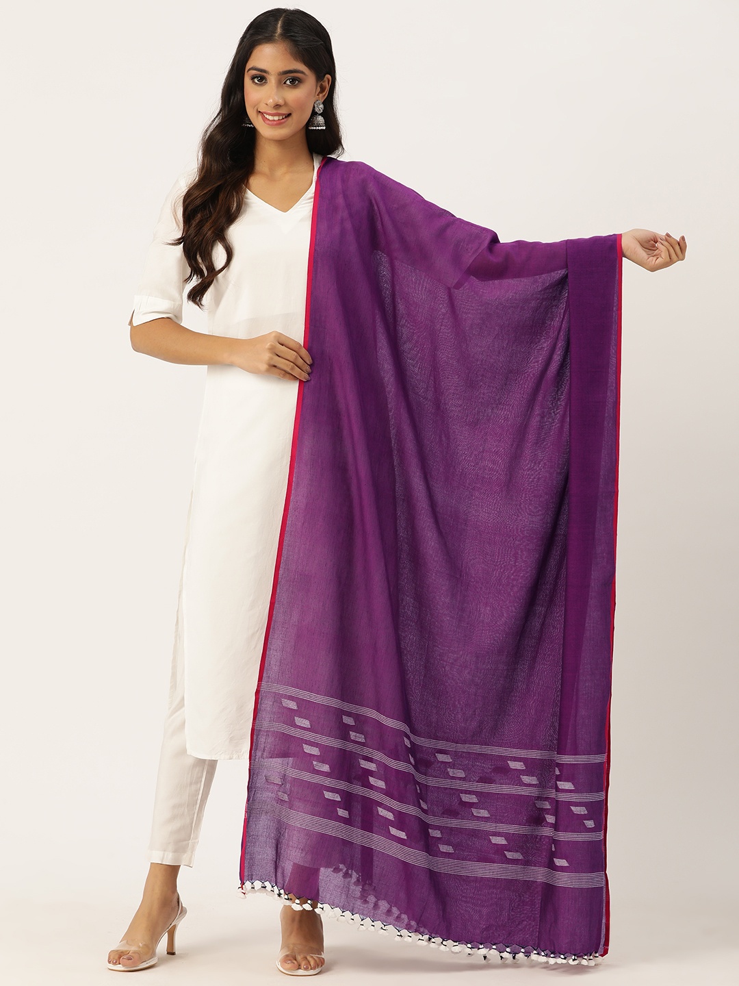 

ArtEastri Woven Design Pure Cotton Jamdani Dupatta, Purple