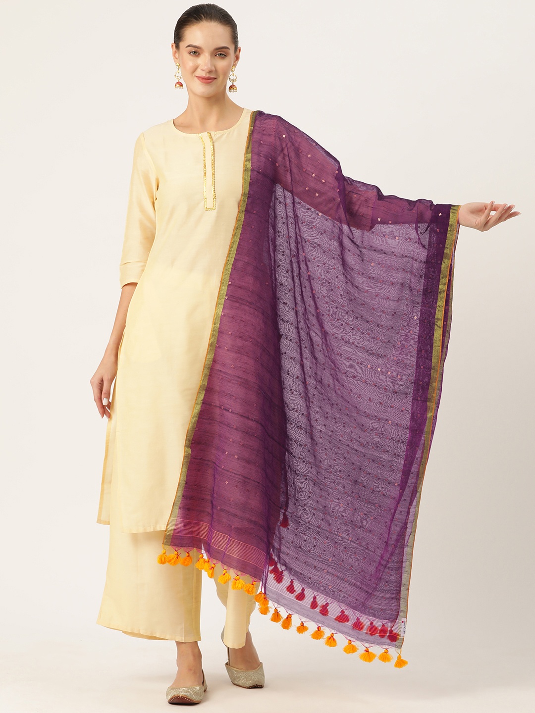

ArtEastri Silk Cotton Sequinned Dupatta, Purple