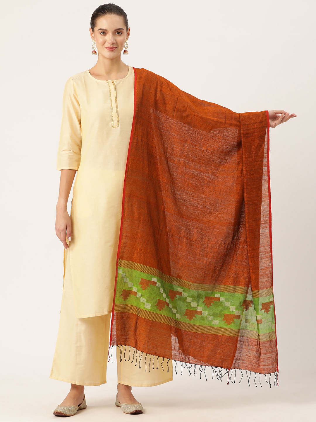 

ArtEastri Woven Design Matka Silk Jamdani Dupatta, Orange
