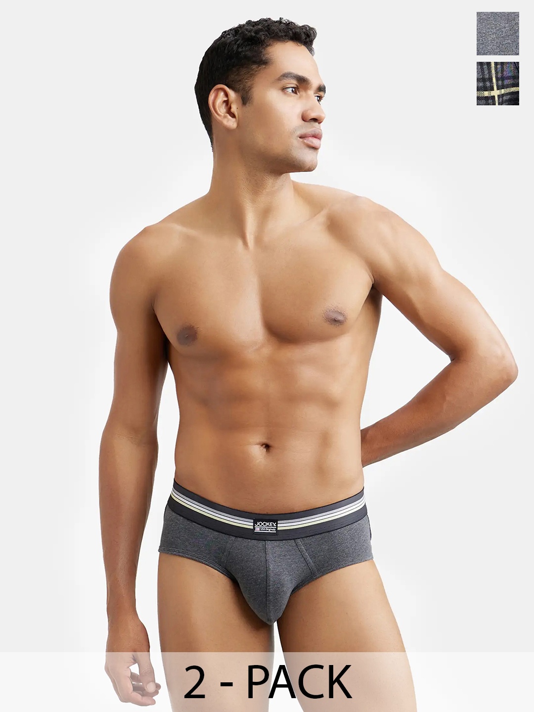 

Jockey Pack Of 2 Super Combed Cotton Stretch Printed Brief with Ultrasoft Waistband-UI20, Grey