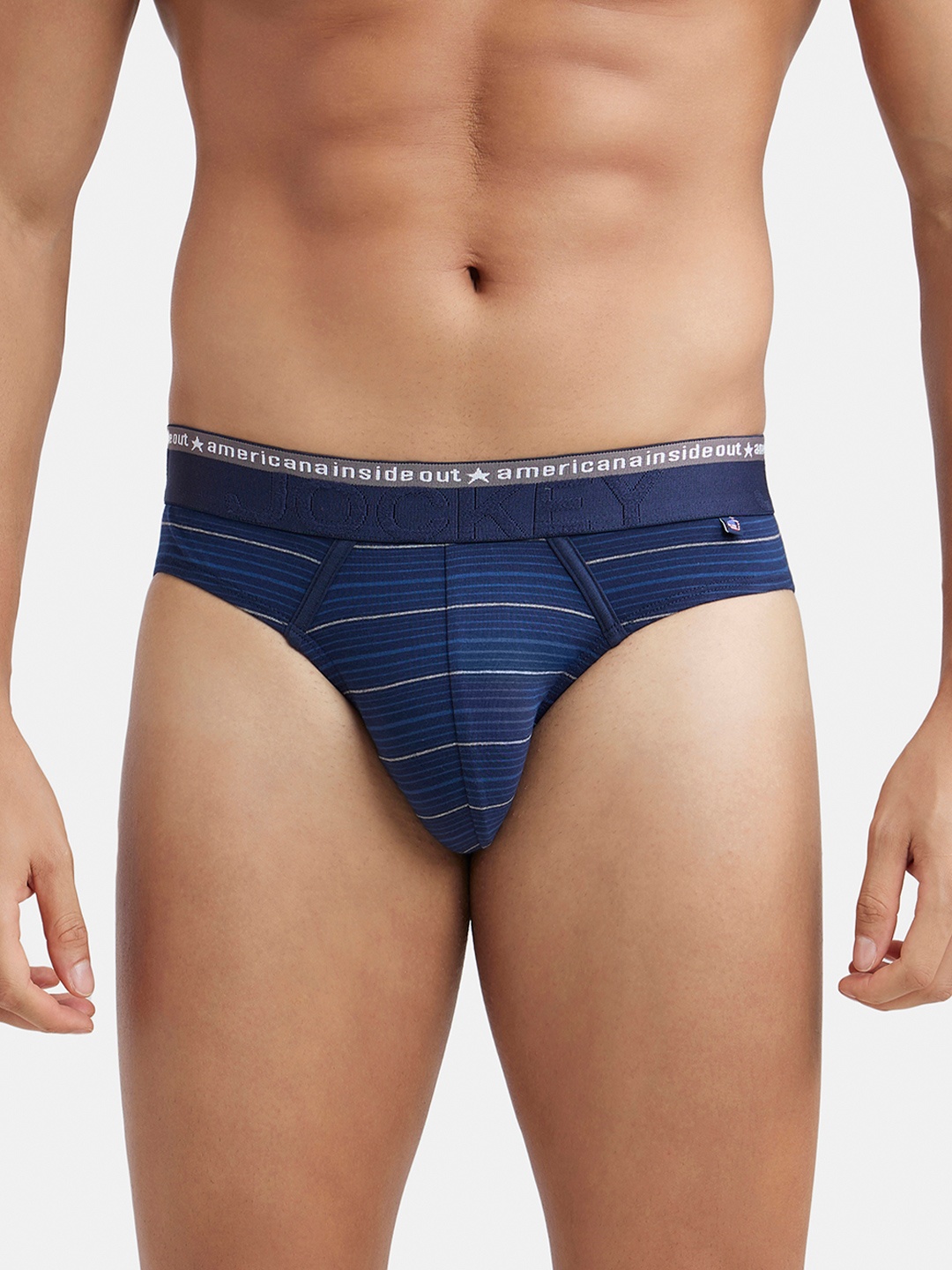

Jockey Stretchable Stripe Brief with Ultrasoft Waistband -US67, Navy blue