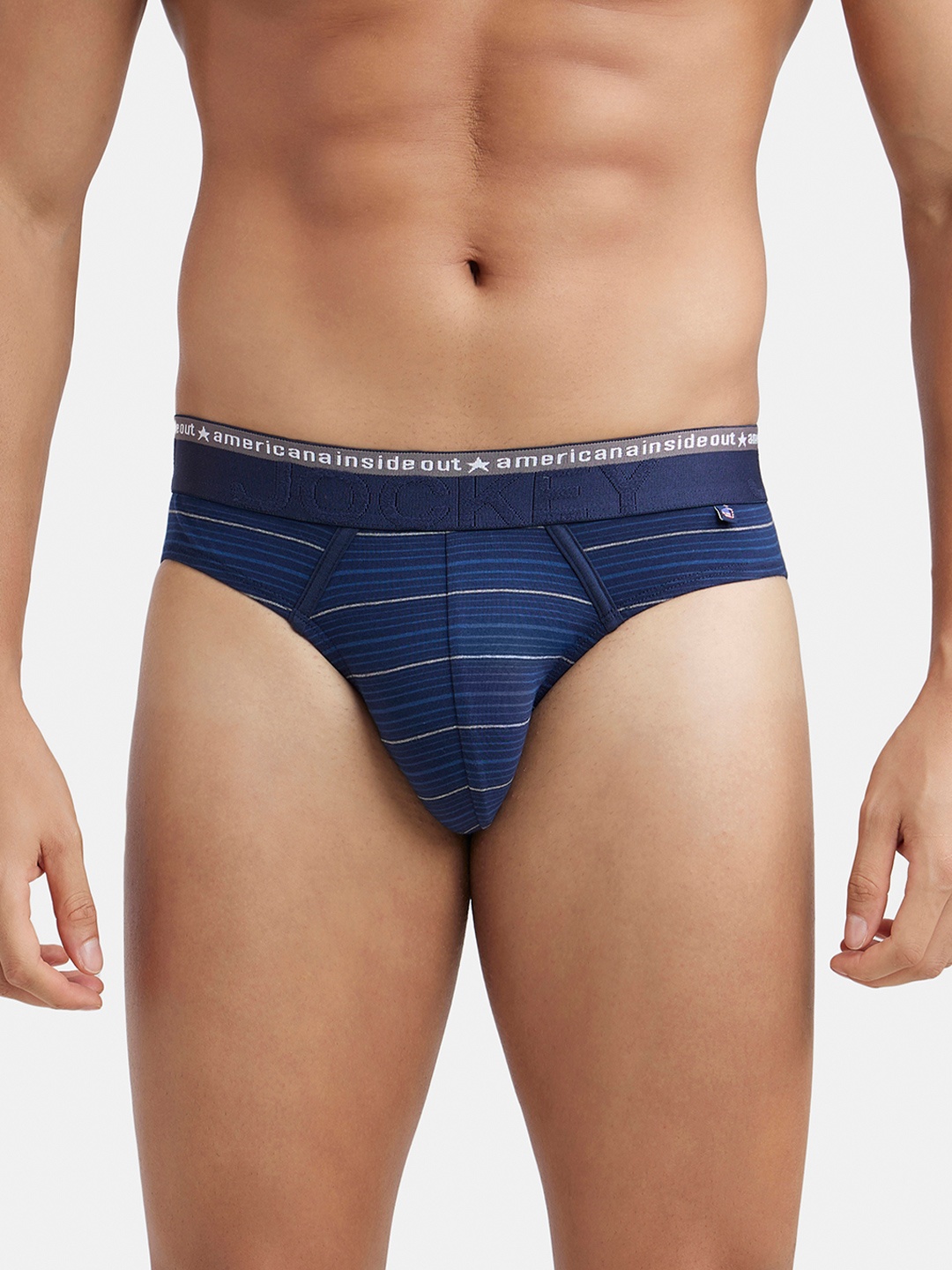 

Jockey Stretchable Stripe Brief with Ultrasoft Waistband -US67, Navy blue