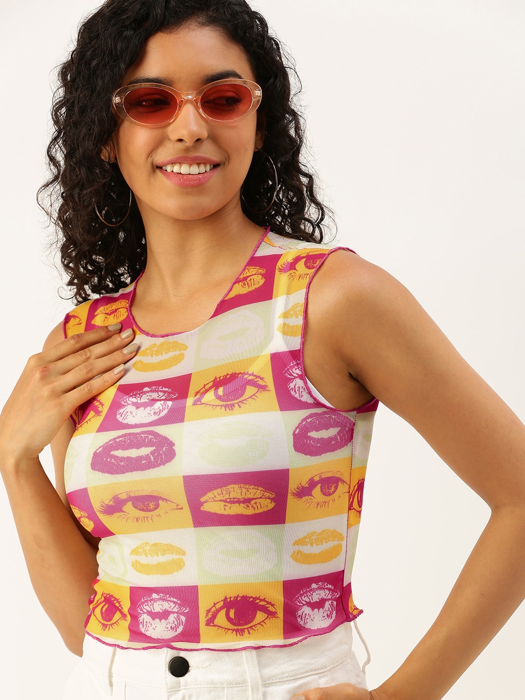 

FOREVER 21 Conversational Print Crop Top, Pink