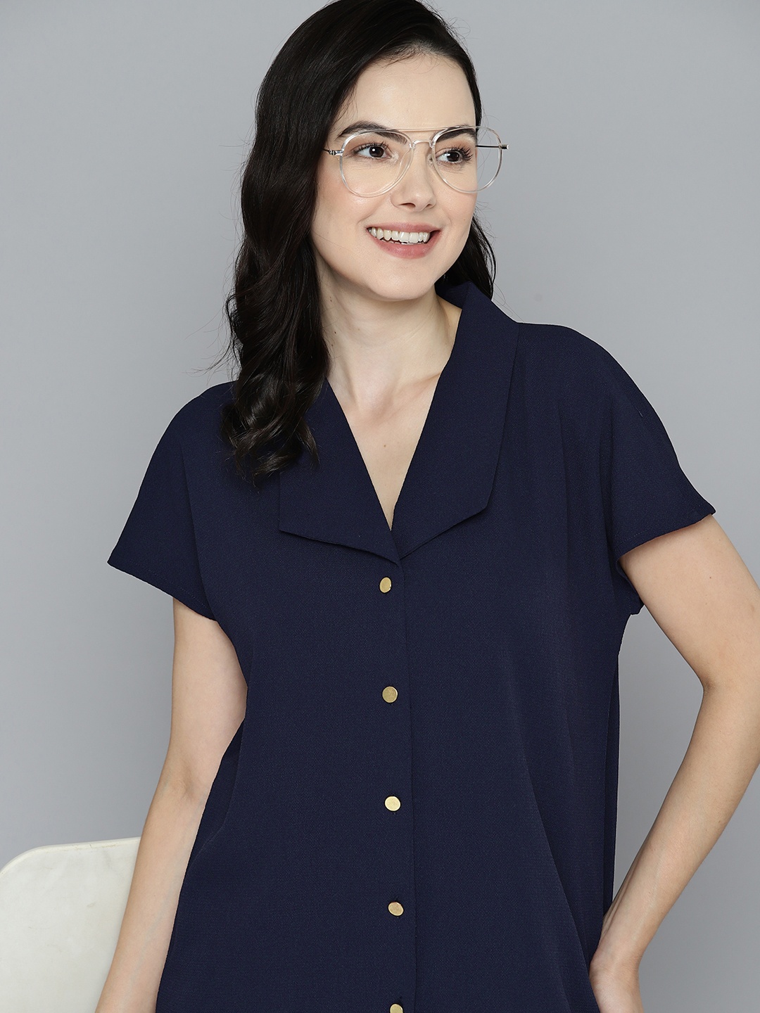

Mast & Harbour Relaxed Boxy Opaque Casual Shirt, Navy blue
